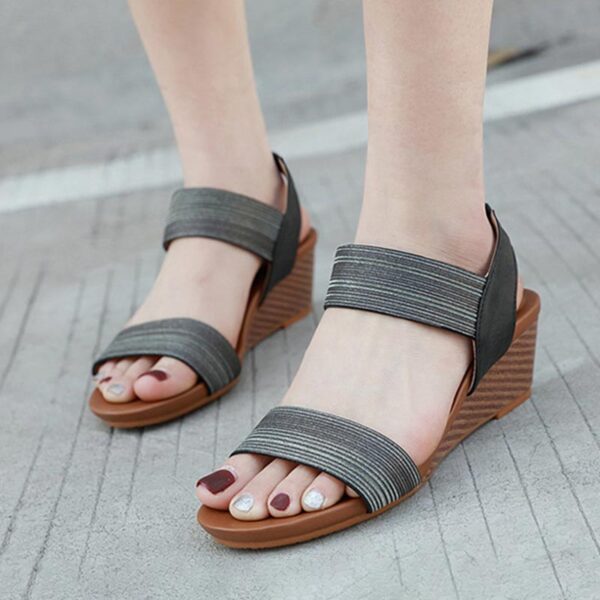 American Trend Ethnic Elastic Wedge Heel - Black