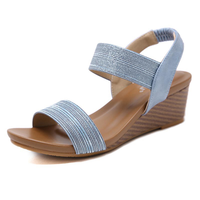 American Trend Ethnic Elastic Wedge Heel - Blue