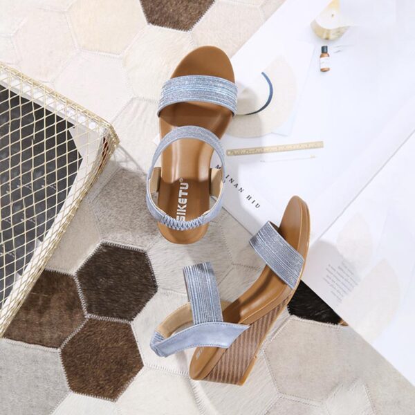 American Trend Ethnic Elastic Wedge Heel - Blue