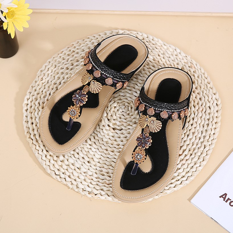 Bohemian Style Soft Flip Flop Sandal - Black
