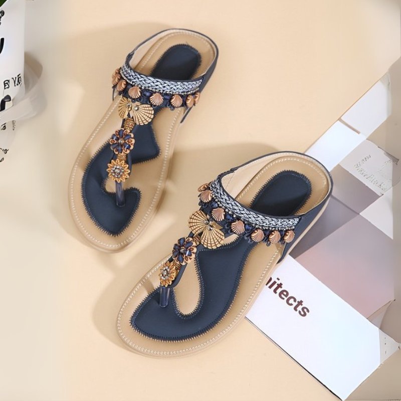 Bohemian Style Soft Flip Flop Sandal - Blue