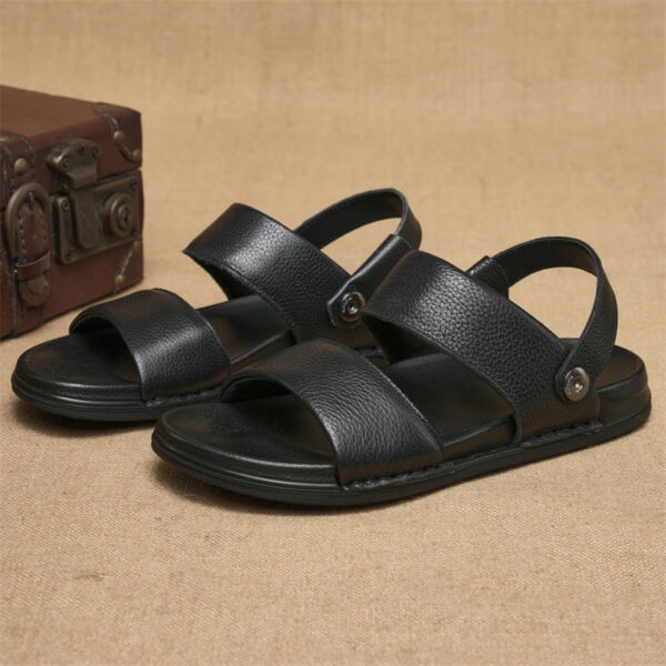 British Style Lightweight Soft Leather Sandal - Black