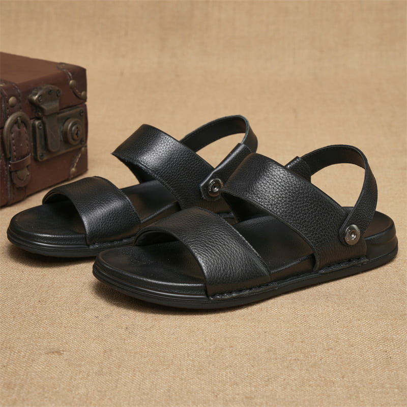 British Style Lightweight Soft Leather Sandal - Black
