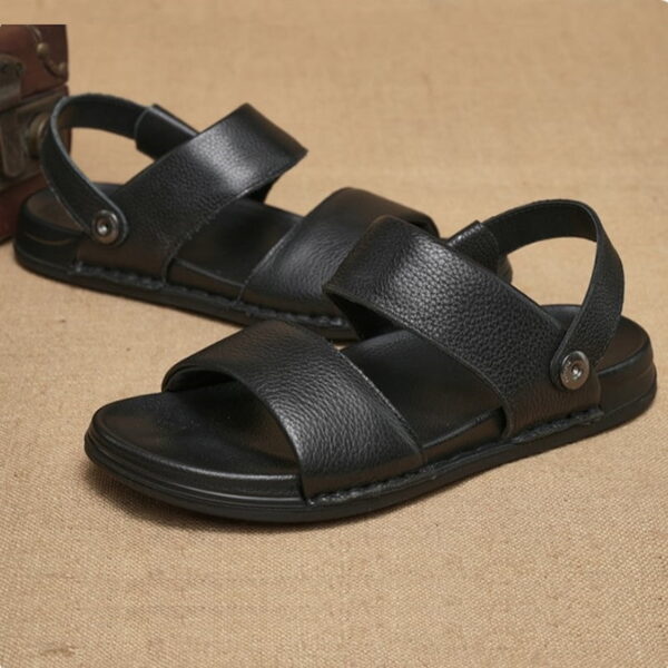 British Style Lightweight Soft Leather Sandal - Black