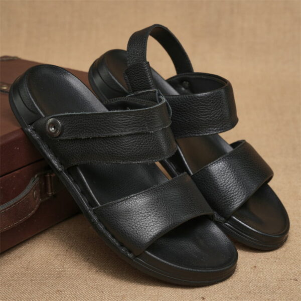 British Style Lightweight Soft Leather Sandal - Black