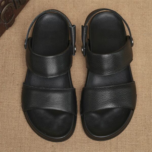 British Style Lightweight Soft Leather Sandal - Black