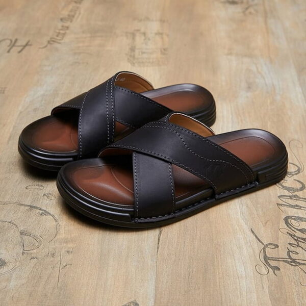Cross Strap Festive Trend Leather Sandal - Black