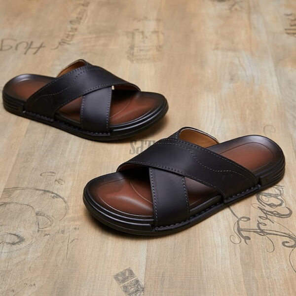 Cross Strap Festive Trend Leather Sandal - Black