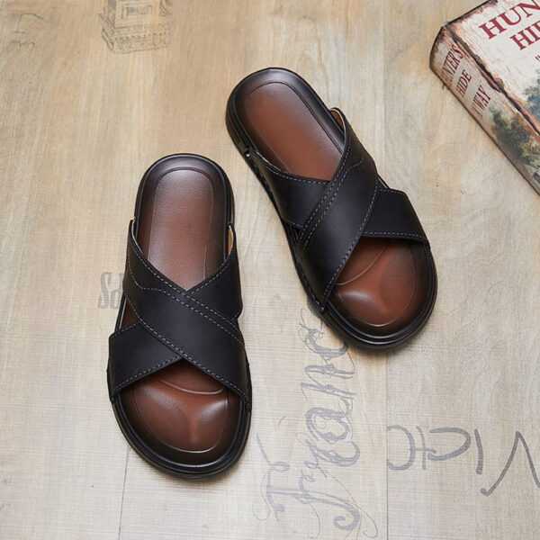 Cross Strap Festive Trend Leather Sandal - Black