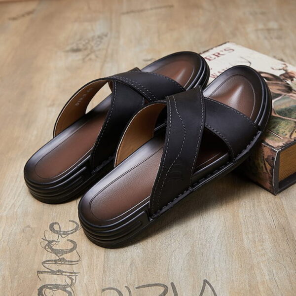 Cross Strap Festive Trend Leather Sandal - Black