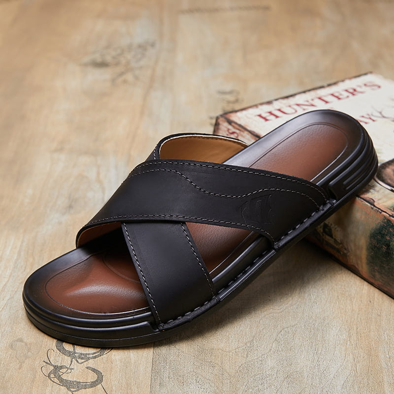 Cross Strap Festive Trend Leather Sandal - Black