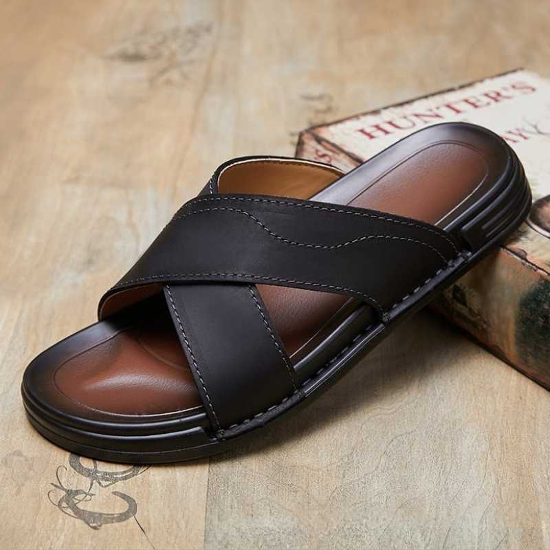 Cross Strap Festive Trend Leather Sandal - Black