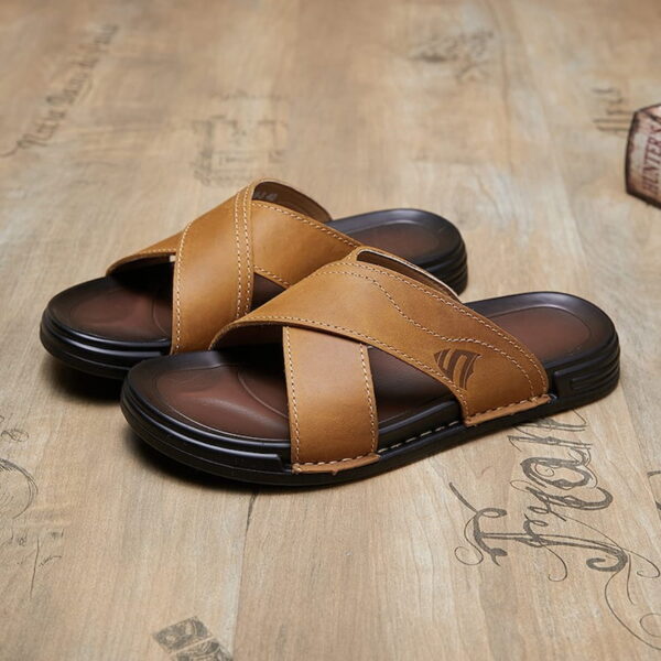 Cross Strap Festive Trend Leather Sandal - Brown