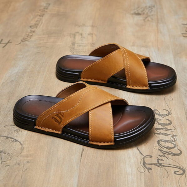 Cross Strap Festive Trend Leather Sandal - Brown