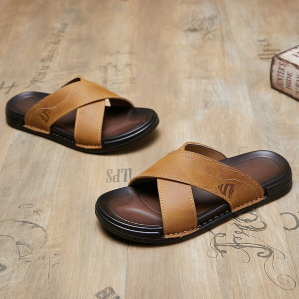 Cross Strap Festive Trend Leather Sandal - Brown