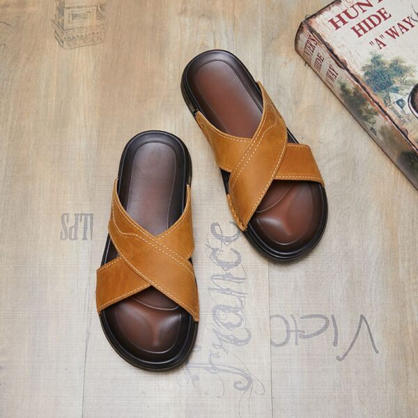 Cross Strap Festive Trend Leather Sandal - Brown