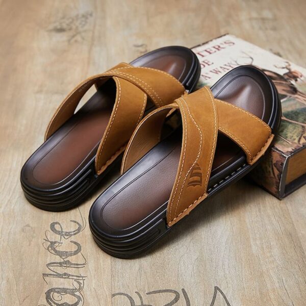Cross Strap Festive Trend Leather Sandal - Brown