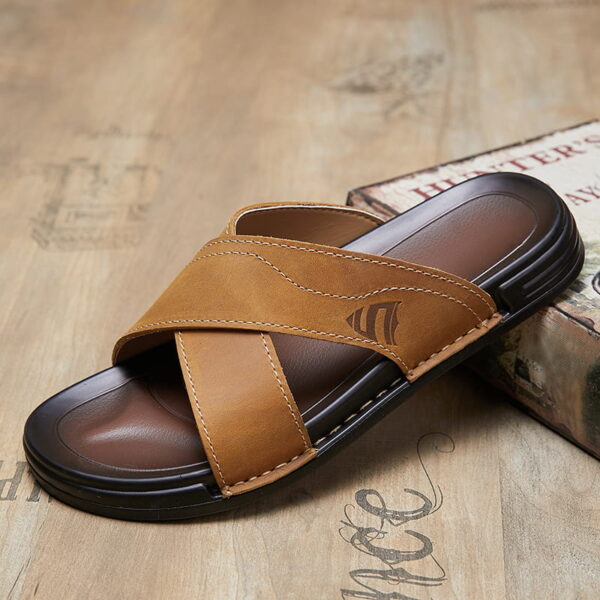 Cross Strap Festive Trend Leather Sandal - Brown