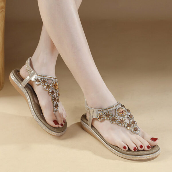 European Trend Flat-soled Ethnic Beach Sandal - Beige