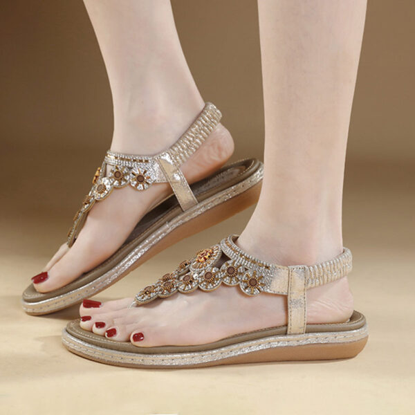 European Trend Flat-soled Ethnic Beach Sandal - Beige