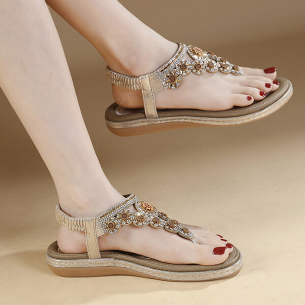 European Trend Flat-soled Ethnic Beach Sandal - Beige