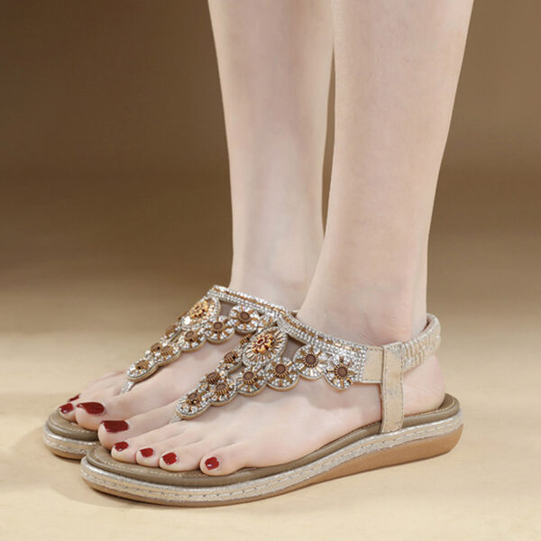 European Trend Flat-soled Ethnic Beach Sandal - Beige