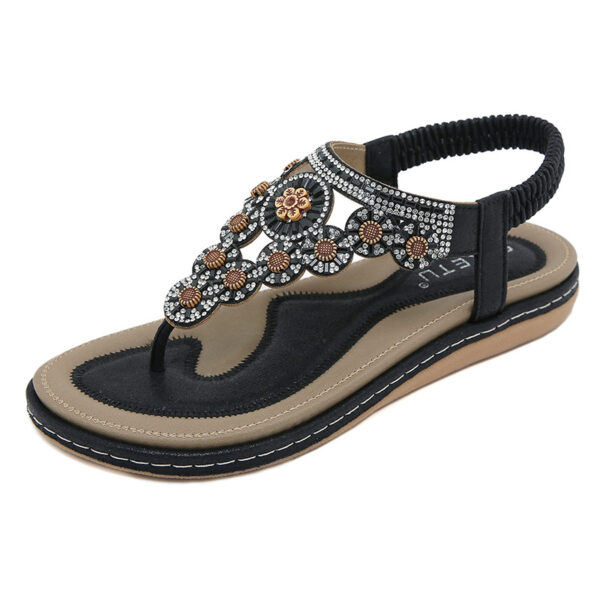 European Trend Flat-soled Ethnic Beach Sandal - Black