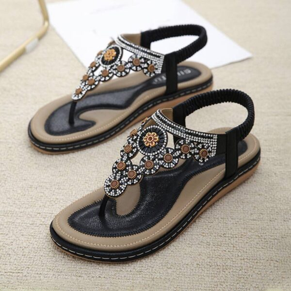 European Trend Flat-soled Ethnic Beach Sandal - Black