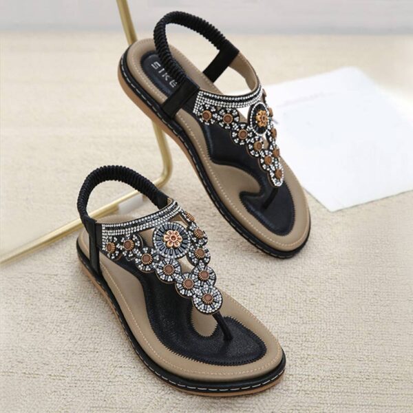 European Trend Flat-soled Ethnic Beach Sandal - Black