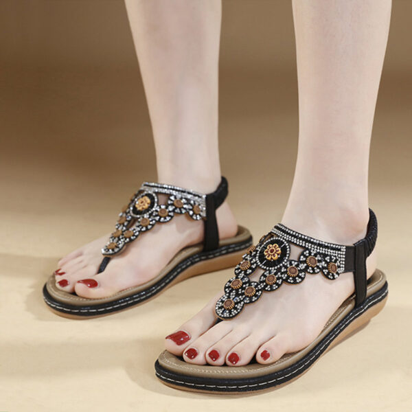 European Trend Flat-soled Ethnic Beach Sandal - Black