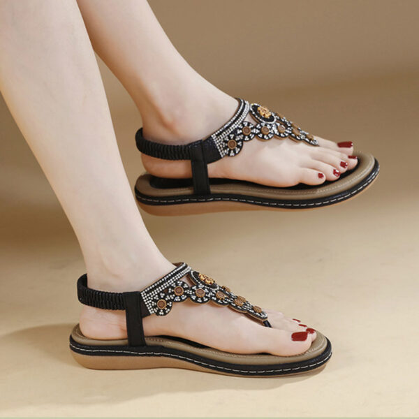 European Trend Flat-soled Ethnic Beach Sandal - Black