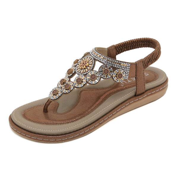 European Trend Flat-soled Ethnic Beach Sandal - Brown