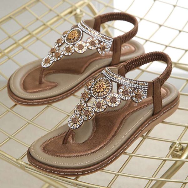 European Trend Flat-soled Ethnic Beach Sandal - Brown