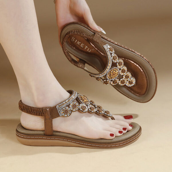 European Trend Flat-soled Ethnic Beach Sandal - Brown