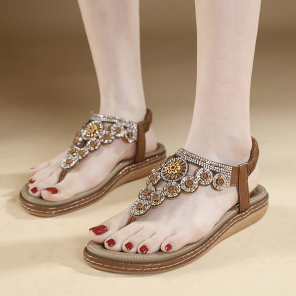 European Trend Flat-soled Ethnic Beach Sandal - Brown