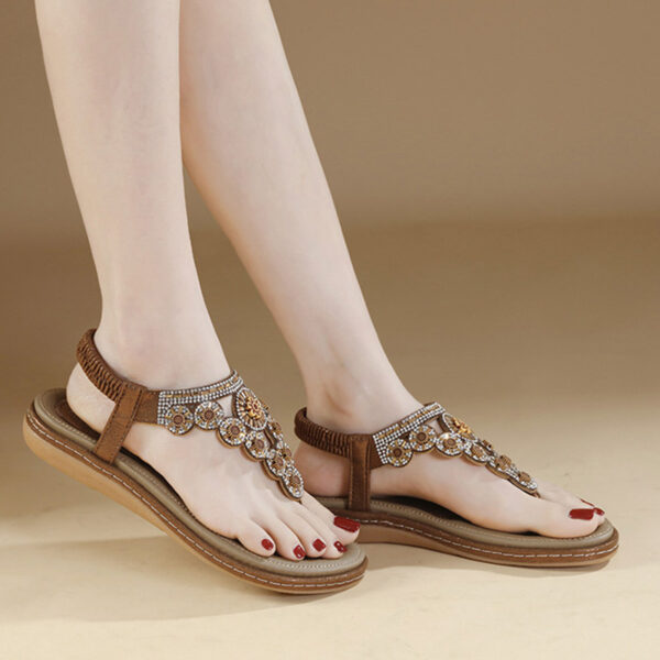 European Trend Flat-soled Ethnic Beach Sandal - Brown