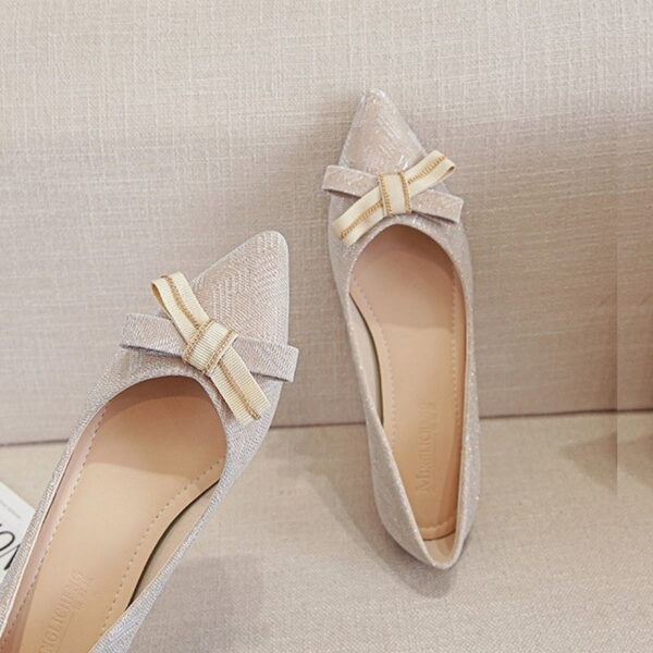 Fairy Bow Pointed Mid-Heel Pump Shoe – Beige