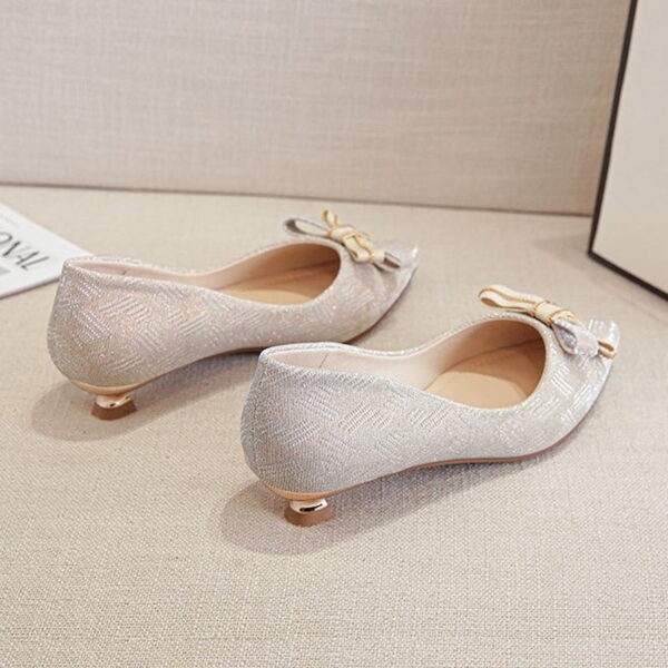 Fairy Bow Pointed Mid-Heel Pump Shoe – Beige