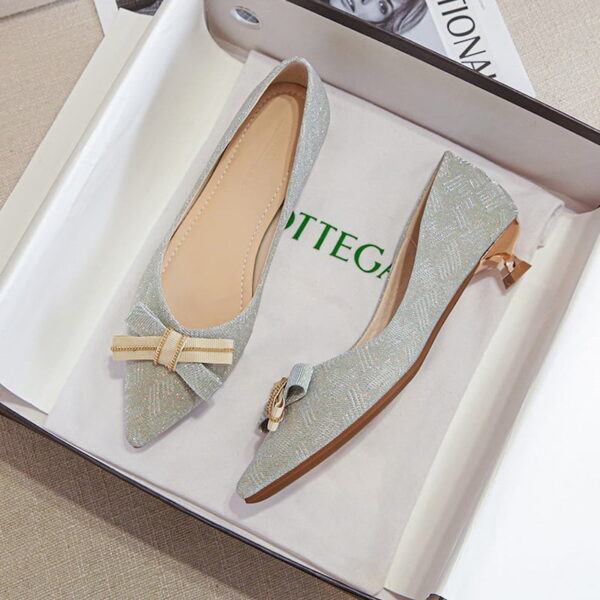 Fairy Bow Pointed Mid-Heel Pump Shoe – Light Blue