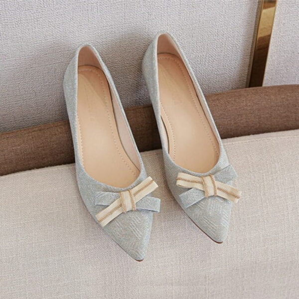 Fairy Bow Pointed Mid-Heel Pump Shoe – Light Blue