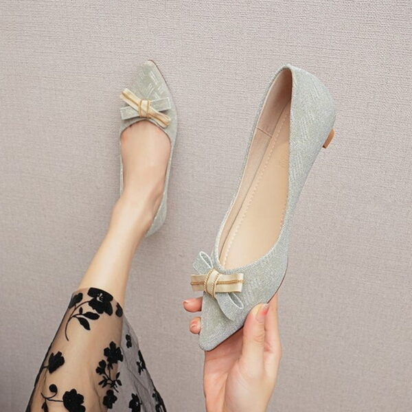 Fairy Bow Pointed Mid-Heel Pump Shoe – Light Blue