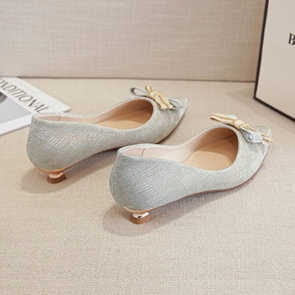 Fairy Bow Pointed Mid-Heel Pump Shoe – Light Blue