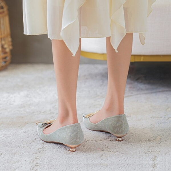 Fairy Bow Pointed Mid-Heel Pump Shoe – Light Blue