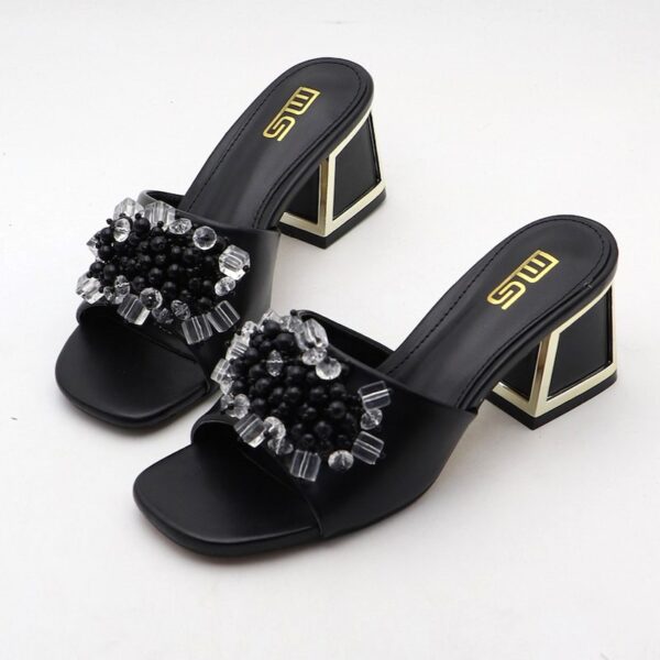 Festive Trend Beaded Jazzy Block Heel - Black