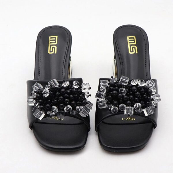 Festive Trend Beaded Jazzy Block Heel - Black
