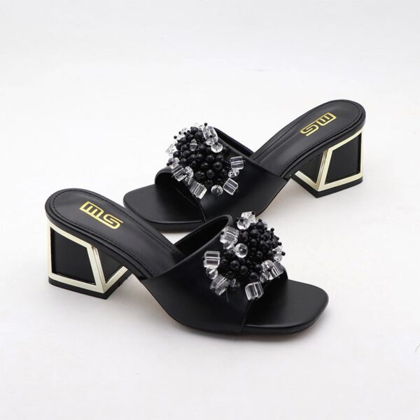 Festive Trend Beaded Jazzy Block Heel - Black