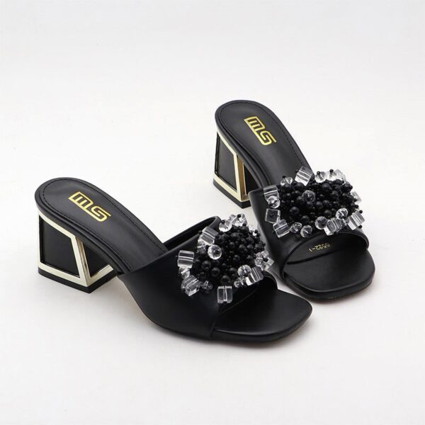 Festive Trend Beaded Jazzy Block Heel - Black