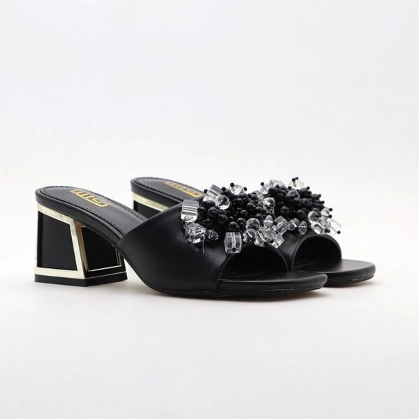 Festive Trend Beaded Jazzy Block Heel - Black