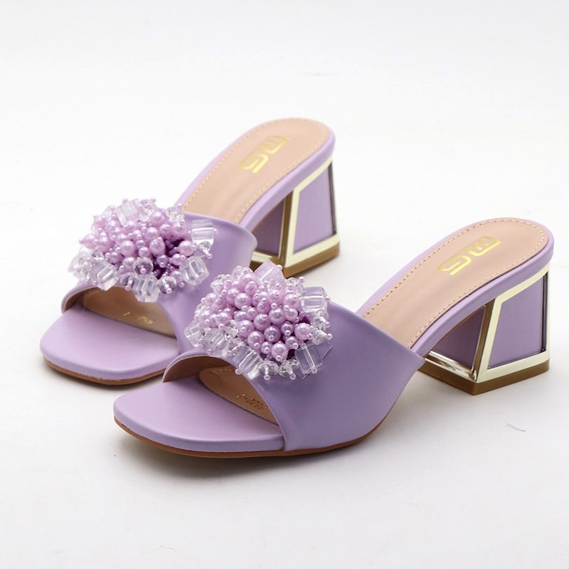 Festive Trend Beaded Jazzy Block Heel - Purple