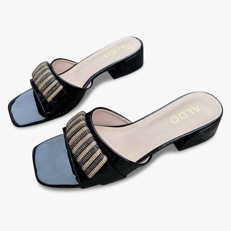 Foreign Trend Non-Slip Blink Mid Heel - Black
